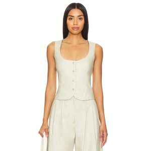 NWT Lovers & Friends Logan Vest Waistcoat in Light Tan Beige Taupe Natural Linen